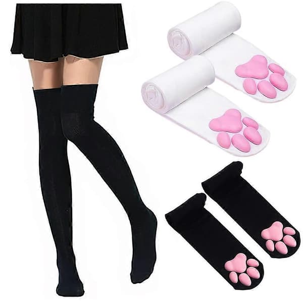 Kattelårhøje Strømper Handsker Sæt Ærmer Søde Bløde 3D Tåbønner Strømpehandsker Killing Klo Pad Strømper til Pige Kvinder Cosplay