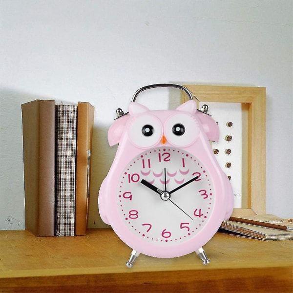 Lydløs ikke-tikkende alarm med natlys og snooze, batteridrevet og let at indstille, sødt ugle dekorativt ur til børn, piger soveværelse pink Pink