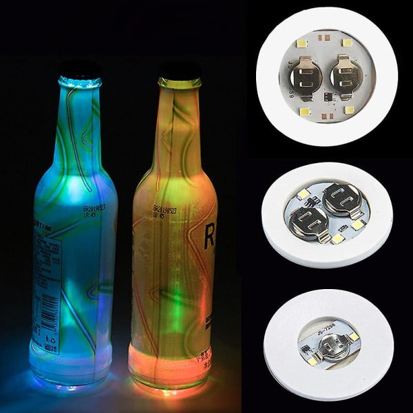 10 kpl Led-lasinaluset, pyöreä Flash Cup Mat Light Up -pullo, jossa 4 valoa, värinvaihto Party Clubille