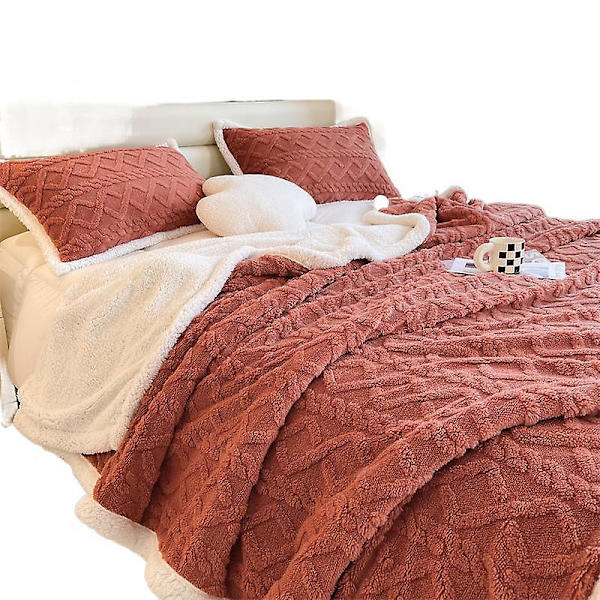 Taffy Fleece Filt Tupplur Filt Vinter Tjockad Lamm Fleece Filt Enfärgad Vår Och Höst Filt Coral Fleece Filt Partihandel Brick red 100*150cm