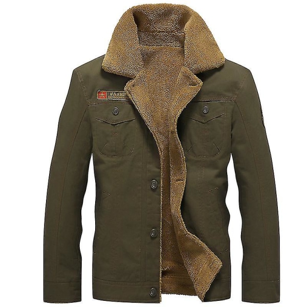 Men Winter Plus Velvet Coat Lapel Tjock Workwear Jacka Warm Casual Ytterkläder Army Green L