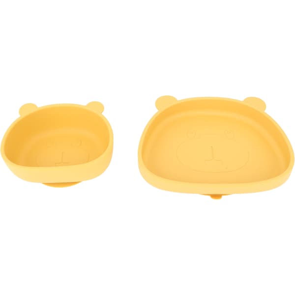 4 st Panda Silikon Sugkoppstallrik Set Småbarnsredskap Gaffel Sked Skål