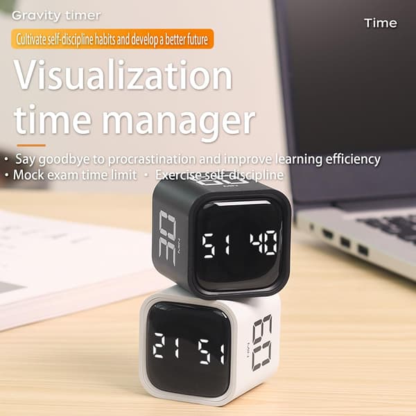 【BQ】Kubisk Pomodoro-timer, Rotasjonstimer, 5/10/30/60 minutter og tilpasset nedtelling, Produktivitetstimer, Pause og gjenoppta, Stille