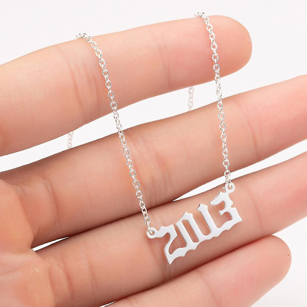 1980-2019 Birth Year Number Charm Pendant Stainless Steel Chain Necklace Jewelry Silver 2013