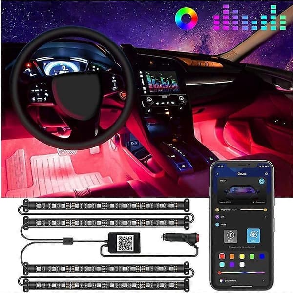 【BQ】Bil LED-lys, Smarte interiørbillys med appkontroll, RGB interiørbillys med DIY-modus og