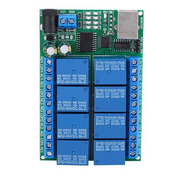 UD23A08 USB Relémodul Multifunksjon 8 Kanal UART Seriell Port Motor Datamaskin Kontrollmodul (DC5V)