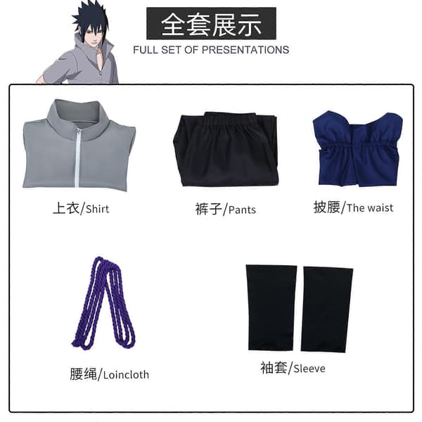 【BQ】Cosplay Kostume Sasuke Uchiha Komplet Sæt Polyestermateriale Anime Rollespilsdragt til Konventionsfest A A one Size
