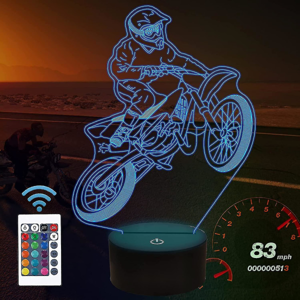 Dirt Bike -juontaja för pojkar, attoe Motocross 3d Night Light Illusion Lamp
