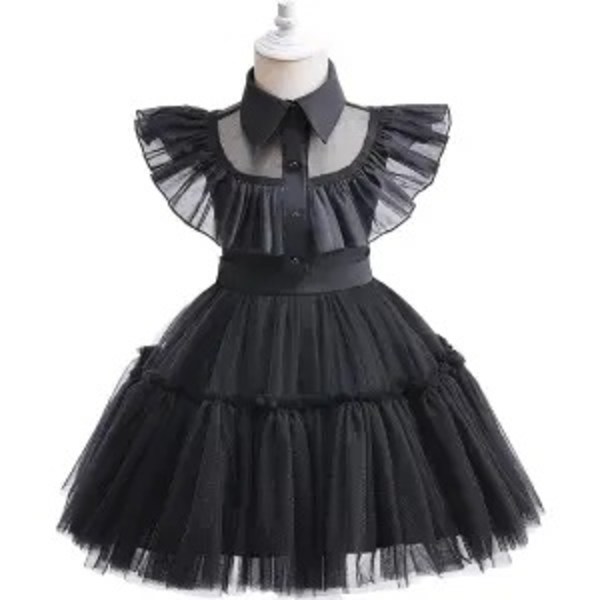 Halloween nya cos Addams Family onsdag tjejer painat klänning bal 150cm