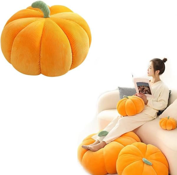 Lille Græskar Dekorativ Pude, Halloween & Efterårspude, Rund Pude til Seng eller Sofadekoration (18 cm) 18 cm x 18 cm