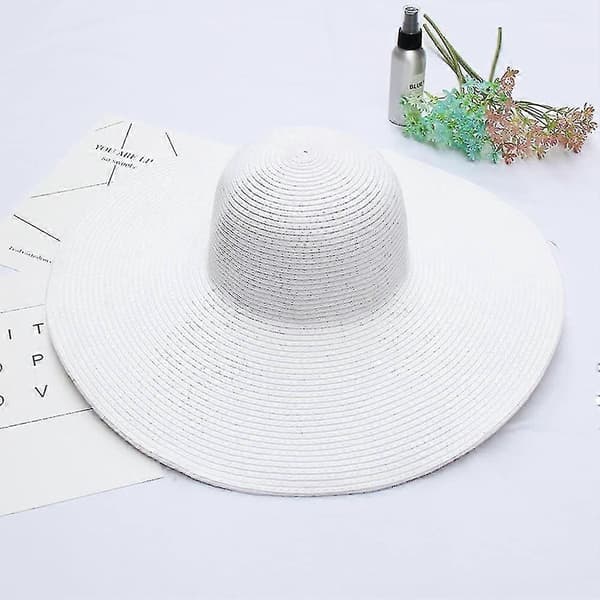 Damehat med bred skygge, foldbar og rullebar stråhat, Upf 50, sommerhat White 23