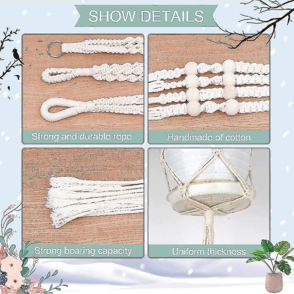 Macrame växthängare med krokar, hängande set inomhus utomhus 3 pack