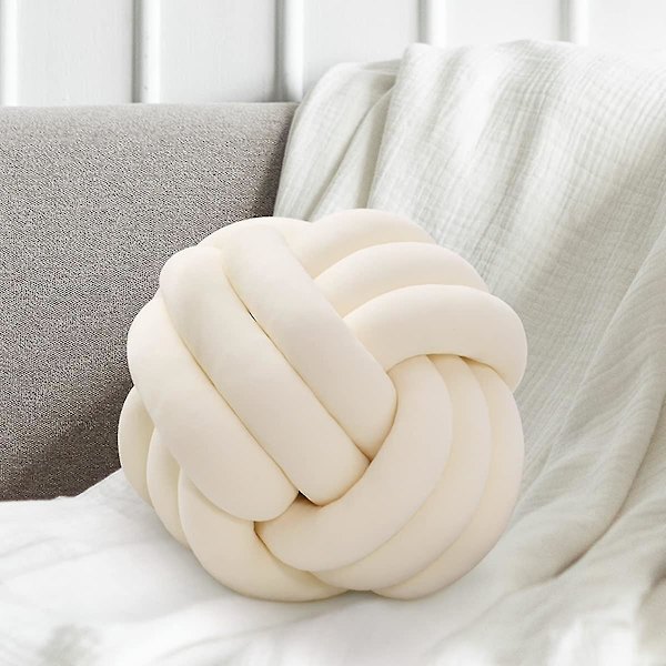 Knutbollskastkudde, vit rund knuten plyschkudde Accentkudde for preppy, estetiska & söta prydnadskuddar for soffa, seng, stue, F White Medium