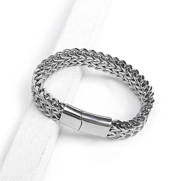 Armbånd for menn i rustfritt stål med flettet magnetlås - 23 cm