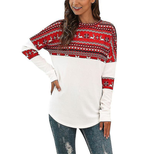 Hhcx-kvinder Christmas Xmas Fair Isle Pullover Jumper Sweater Top Red S