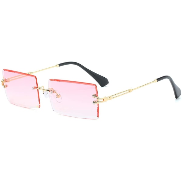 Kantløse rektangelsolbriller for kvinner/menn Ultralett metallinnfatning Briller Mote Square Uv400 Unisex-briller Pink