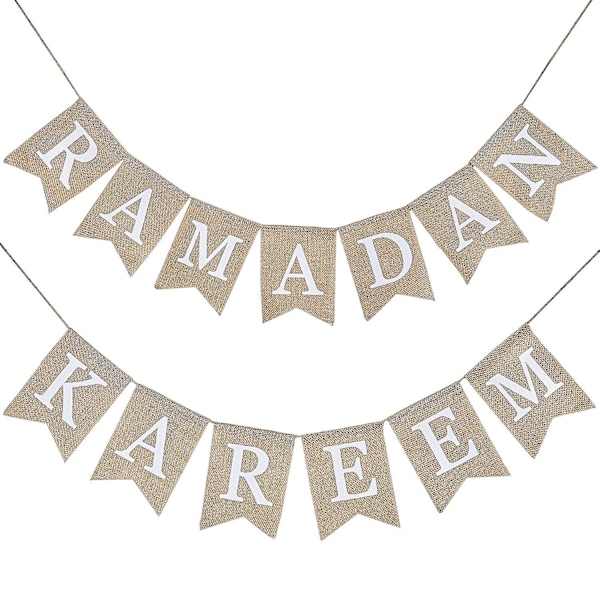 2 stk Ramdan Kareem Bunting Banner Eid Feiring Hengebanner Burlap Bunting Dekorasjon For Ramadan Kareem rekvisita