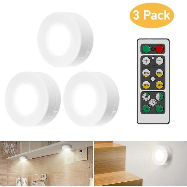 Led skabsbelysning med fjernbetjening, skabsbelysning 3-delt skabsbelysning - hvid