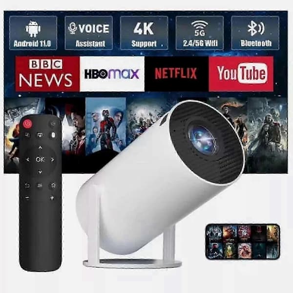 【BQ】5G 4K-projektor, intelligent LED med høj opløsning, understøtter WiFi, Bluetooth, HDMI-interface, USB-interface, Android-system 0 0 0
