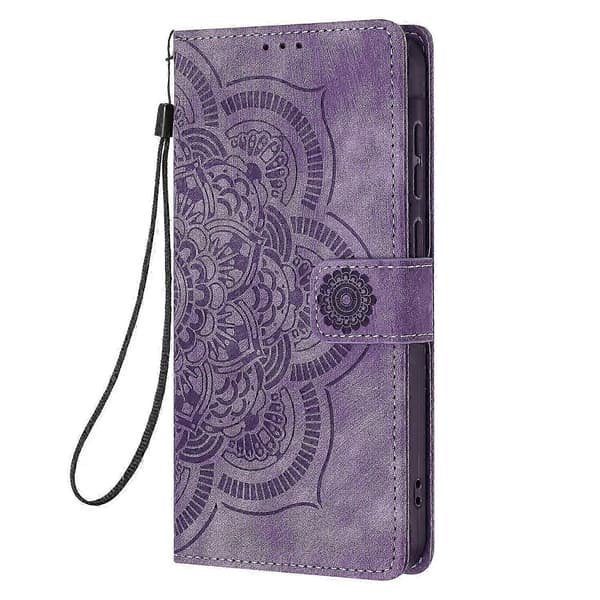 【BQ】Frosted Leather Case for Mandala Embossed Retro Phone Purple