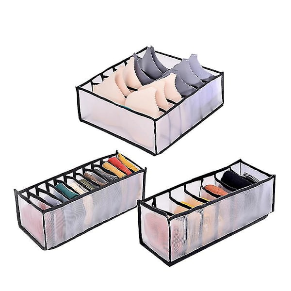3 set alusvaatteiden organizer, taitettavat rintaliivit alusvaatteiden vetolaatikon organizer alusvaatteille, sukkaille, solmioille, rintaliiville, alusvaatteiden säilytyslokerolle black