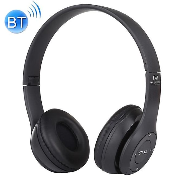 P47 hopfällbara trådlösa Bluetooth hörlurar med 3,5 mm ljudjack, stöd för mp3/fm/samtal (svart)