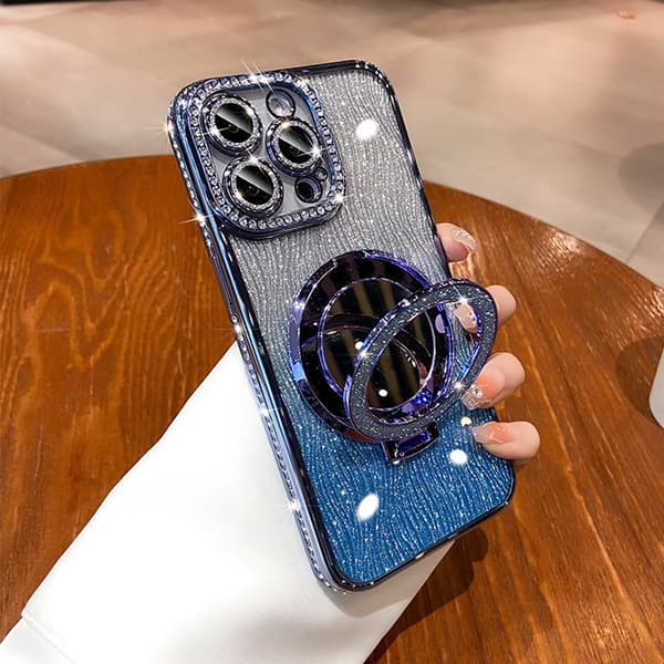 【BQ】Magnetisk iPhone 15-serien Deksel med Stativ og Speil (Blå, 15 Plus) iPhone15 plus