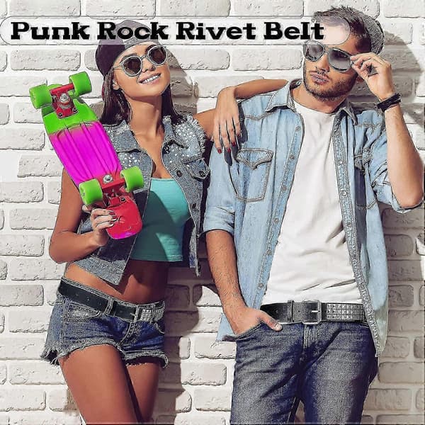 Nitbälte Metall Punk Rock Nitbälte Punk Läderbälte Trådar Nitbälte Goth Bälte Med Pyramidnitar För Kvinnor Män - JS