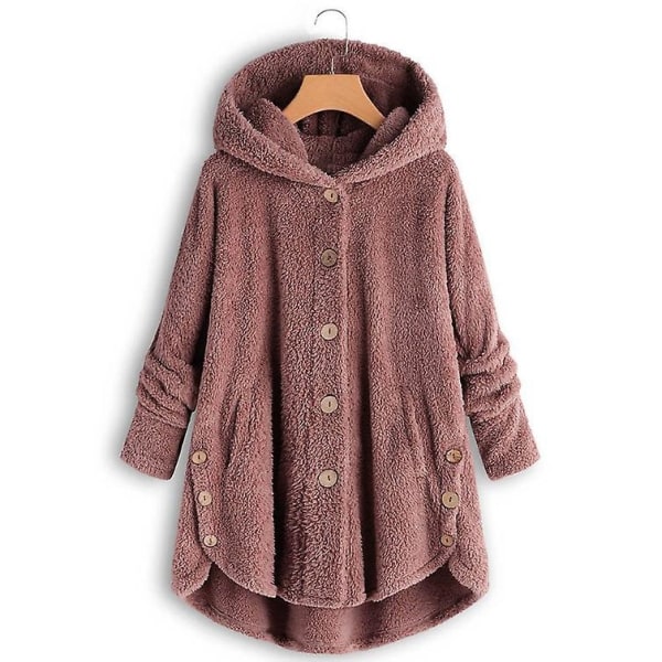 Damjacka Modeknapp Fluffig Ull Huvjacka Lös Vintervärme Plus Size Pink 5XL