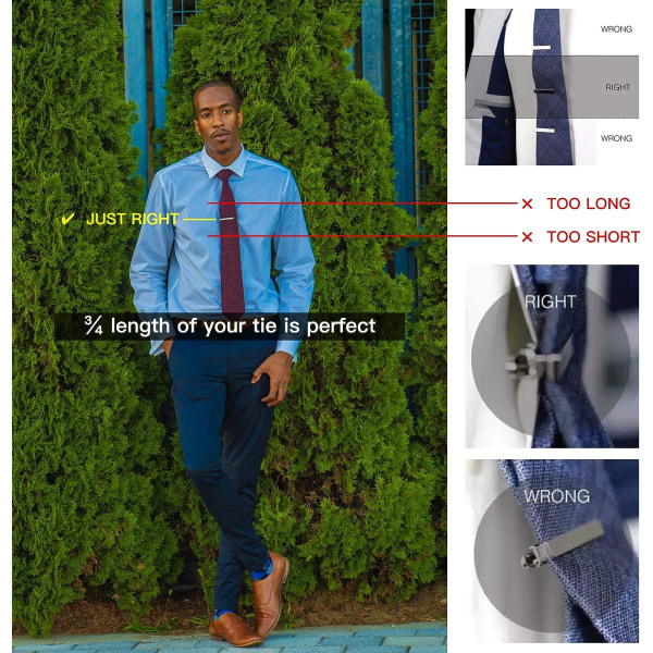 Slipsklips for menn, 6-pack slipssett for vanlige slips, ideelle gaver