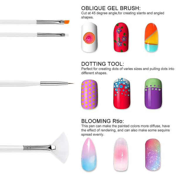ny stil Nail Art Brushes Set, For Gel Negler