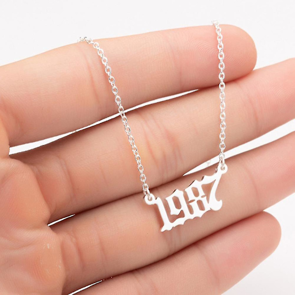 1980-2019 Birth Year Number Charm Pendant Stainless Steel Chain Necklace Jewelry Silver 1987
