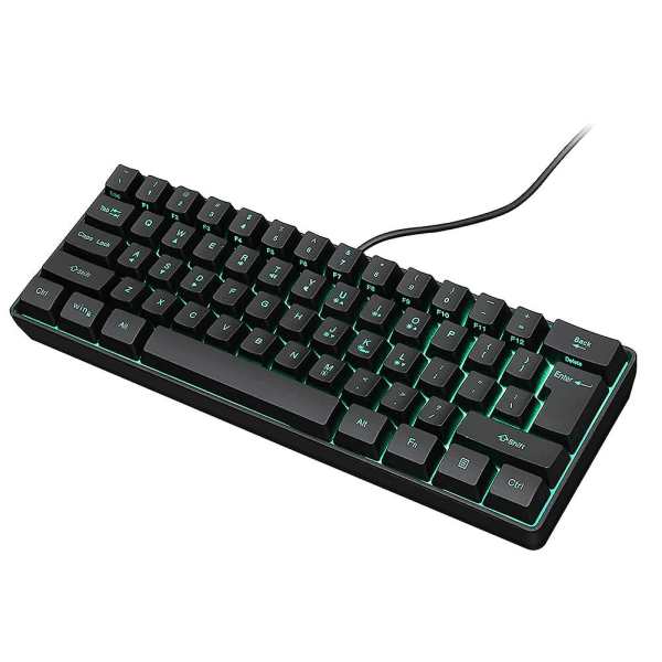 Gaming-tastatur, 61 taster flerfarge Rgb-belyst LED-bakgrunnsbelyst kablet spilltastatur, vanntett black
