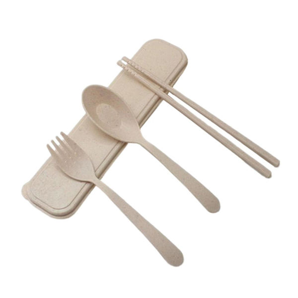 3 st Plastbestick Kit Återanvändbara bestick för picknick vandring Camping Cream-colored