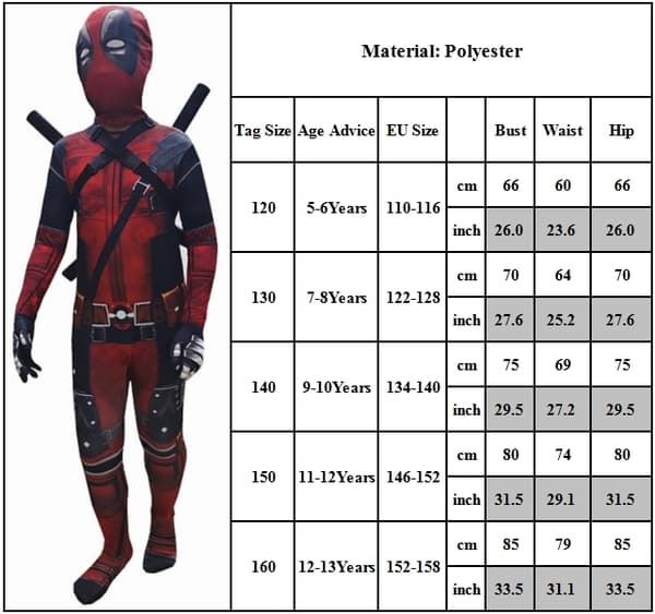 【BQ】Deadpool-dragt til børn, Halloween-dragt rollespilsfest Deadpool-dragt, Deadpool-body til børn rollespilssæt-Perfekt 140cm