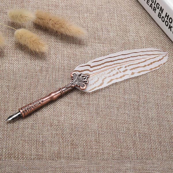 Classic Feather Dip Pen Set - Perfekt brevpapperspresent för födelsedagar (vit)