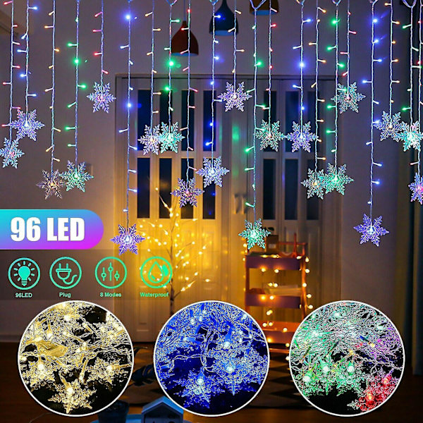 96 led-lumihiutalekeiju valonauha verhoikkuna 8 erilaista joulujuhlasisustus yhdysvaltalainen lämmin väri US Warm Color
