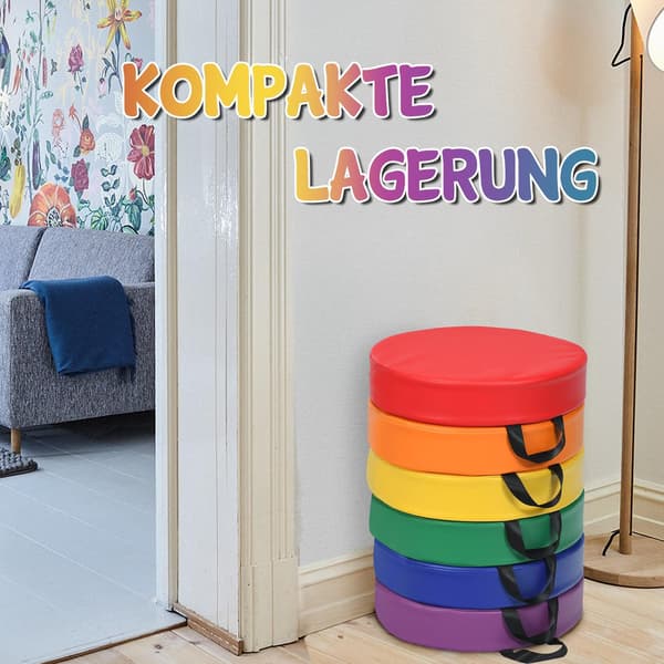 Sett med 6 runde stolsputer for barn, gulvputer, sitteputer 2600