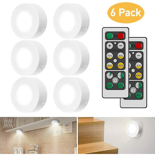 Skåpbelysning Led Med Fjärrkontroll, 6 Styck Skåpbelysning - Vit