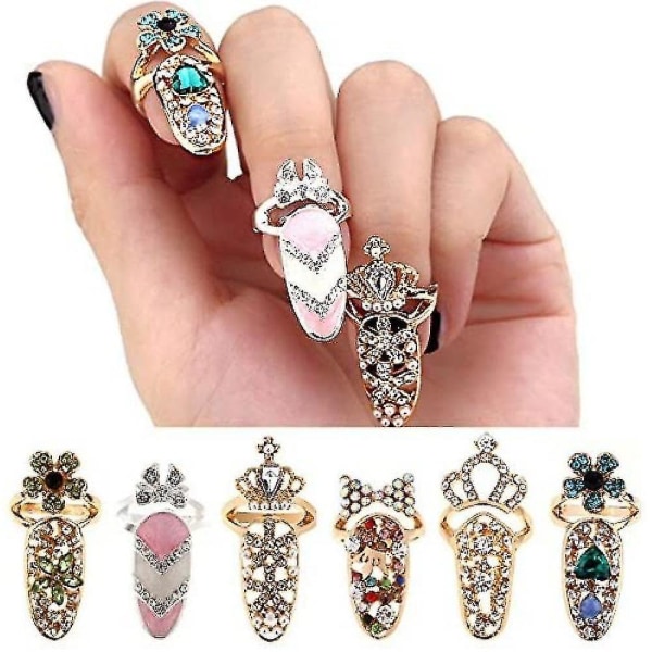 12 st Nagelringar Dam Nail Art Dekorativ Bow Ring Charm Blomma Kristall Nagelringar