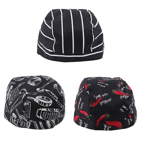 3xunisex Uniform Chefs Hat Kock Skull Turban Kök Catering Kock