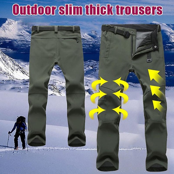 Menn Vanntett Utendørs Vinter Termikkbukser Vindtette bukser for fotturer på ski Camouflage green XL