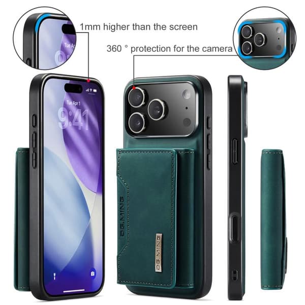 【BQ】iPhone 17 Pro Max Cover Læderpung DG.MING M2 Series 3-Fold Korttaske Grön