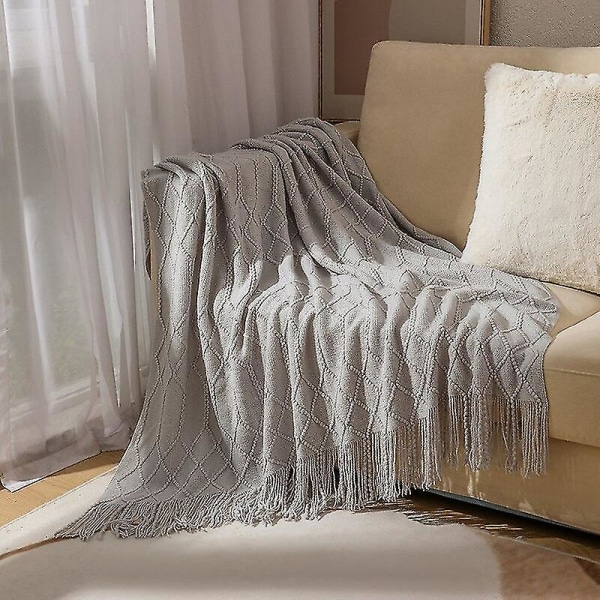 Inya Slängfilt Struktureret Solid Mjuk Soffa Soffa Overdrag Dekorativ nordisk stickad fil Tyngd juldekor Plädar CL-light grey 130x230cm