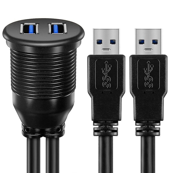 Dual USB 3.0 hane till hona bilbåt instrumentpanel infälld förlängningskabel 2m