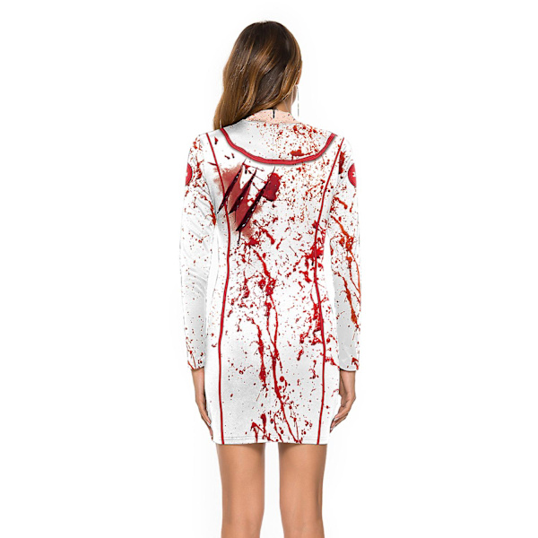 Halloween Kvinnors sjuksköterska Zombie Kostym - Rundhalsad Bodycon Långärmad Klänning För Kvinnor L