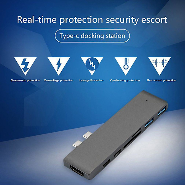 Usb C til Dual HDMI Adapter, 7 i 1 Usb C Docking Station Multi Monitor Adapter