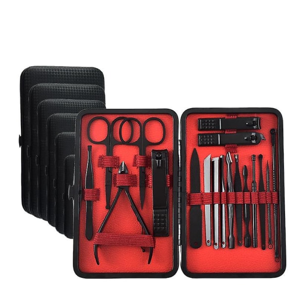 Ruostumattomasta teräksestä set kynsileikkuri, musta 18 osaa Kauneuspihdit kynsityökalut lahja black set of 10