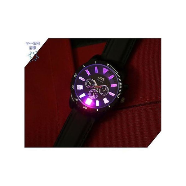 Svart Vattentät Quartz Led Light Watch Med Silicon Band