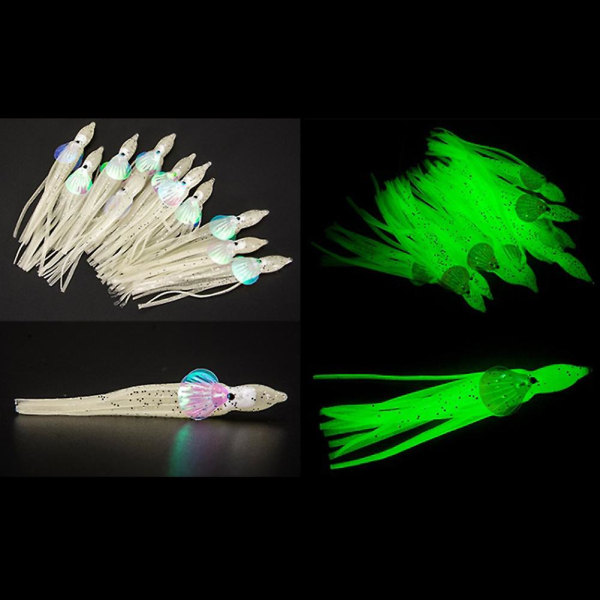 10 kpl Bionic Simulation Octopus Fake Crankbait -kalastusuistimet 5cm 6cm 10cm Keinotekoinen huojuva pehmeä syöttikalastusvälineet 5cm Luminous white